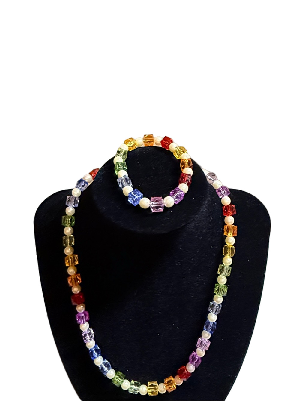 Multicolor Crystal Bead Necklace and Bracelet Set - Women Jewelry